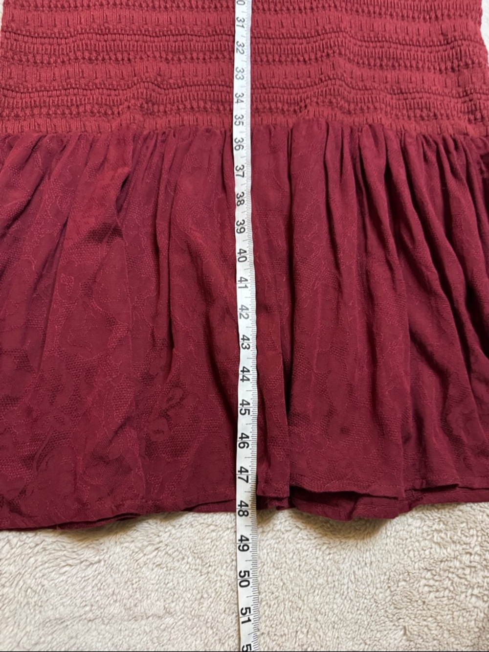 Anthropologie Burgundy Smocked Midi Dress with Puff Sleeves sz L - Picture 6 of 12